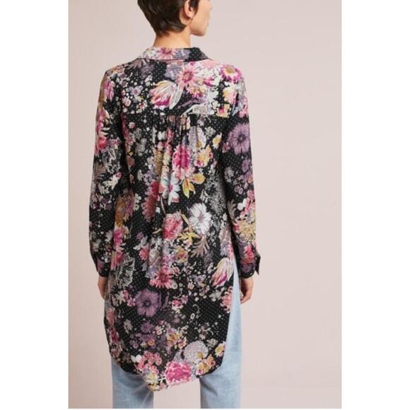 Anthropologie Maeve Autumnal Floral High-Low Button Front Tunic Top Size Medium - Picture 2 of 9